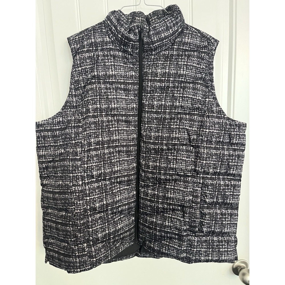 Lands End Puffer Vest Women's 2XL 20W-22W Black Full Zip Logo Lined Ski CC